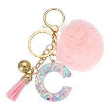 Alphabet Initial Letter Keychain Letter-C Cute Heart Resin Keyrings Pink
