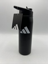 adidas 600ml Insulated Stainless Steel Water Bottle Black White Straw Lid