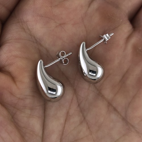 Real Silver Earrings Vintage Chunky Dome Drop Women Glossy Lightweight Teardrop - Picture 5 of 11