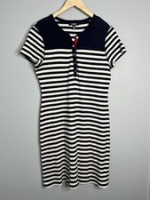 Chaps Women Nautical Navy White Stripe Short Sleeve Cotton T Shirt Dress Sz M