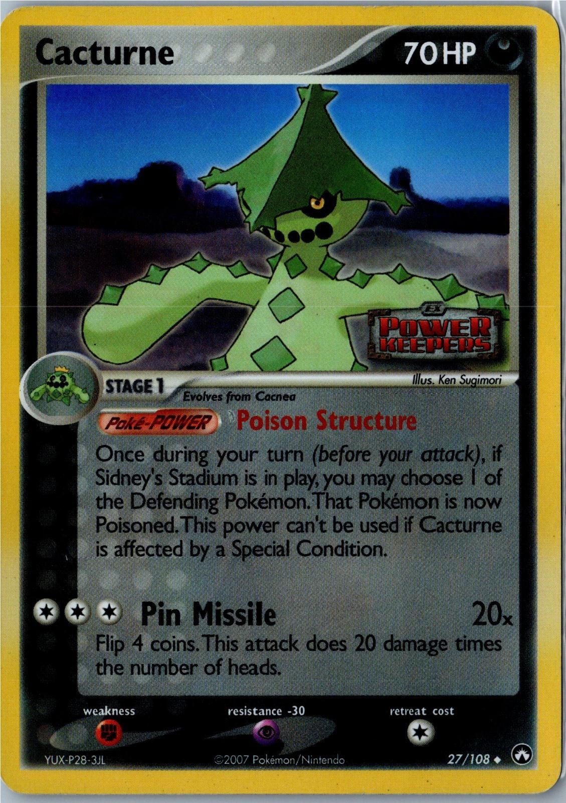 Vintage Pokemon Card - Cacturne - Power Keepers - 27/108 - Reverse Holo - HP