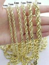 10k Yellow Gold Rope Chain Necklace 18"-30" Men Women 4mm-10mm Real Gold Hollow
