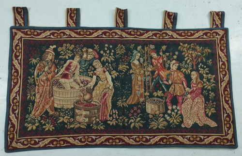 Vintage Französische Mittelalter Weinszene Wohndeko Wandbehang Wandteppich 102x55 cm
