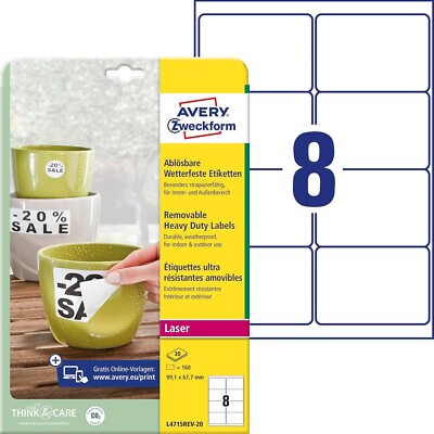 AVERY Zweckform L4715REV-20 Wetterfeste Folienetiketten 160 Aufkleber, 99,1x67,7