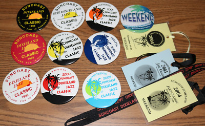 SUNCOAST Dixieland Jazz Classic - Lot of 10 Pins Buttons 1990s Florida +3 Badges