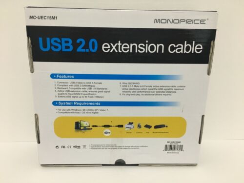 Monoprice USB 2.0 Extension Cable 49ft Male to Female MC-UEC15M1 - Picture 2 of 4