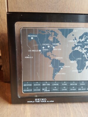 インテリア時計 SEIKO WORLD TIME VOICE ALARM SEIKO World Time Voice Alarm Retro Desk Clock 20 Countries Listed