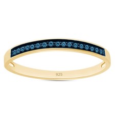 1/10 Ct Round Blue Natural Diamond Wedding Band Ring In Solid 925 Sterling