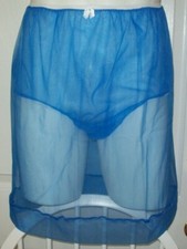 ROYAL BLUE Sheer Nylon SLIP  PANTY COMBO Sheer Hem 30-44 Waist  Length 21