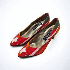 J. Renee Women's Pump Heels Couture Collection Vintage 90s Multi-Color Canvas 8M