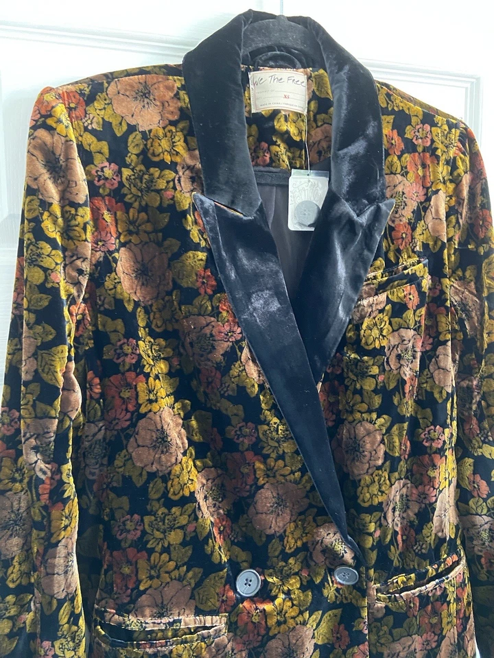 Free People Nicolette Floral Velvet Blazer Oversized Boyfriend Jacket XS NWT - Image 2 of 4