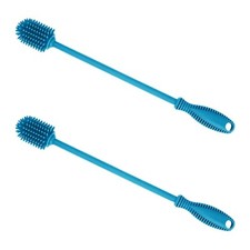 Silicone Bottle Brush, Bottle Cleaner, 12.5", Steel Rod, Light Blue Pack of 2