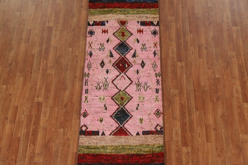 Pink Tribal Geometric Moroccan Berber Runner 3x10 Rug Wool Handmade - Picture 3 of 12