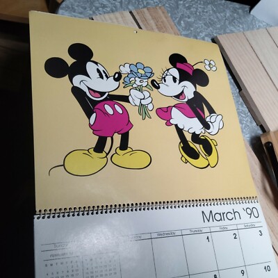 Disney Cleo Mickey Mouse Calendar 1990 Vintage with 12 Frameable