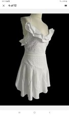 PRETTY LITTLE THING Brand New Ladies Skater Dress White Strappy Ruffles Size 14