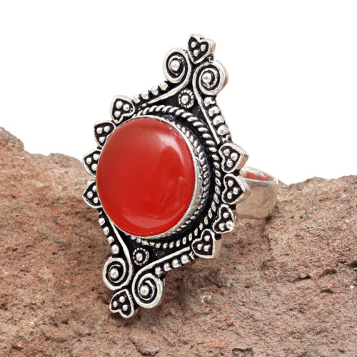 Red Carnelian Gemstone Handmade Gift For Her 925 Silver Jewelry Ring"9" - Picture 1 of 12