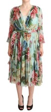 DOLCE & GABBANA Dress Multicolor Green Floral Silk Wrap Midi IT42/ US8 / M $4200