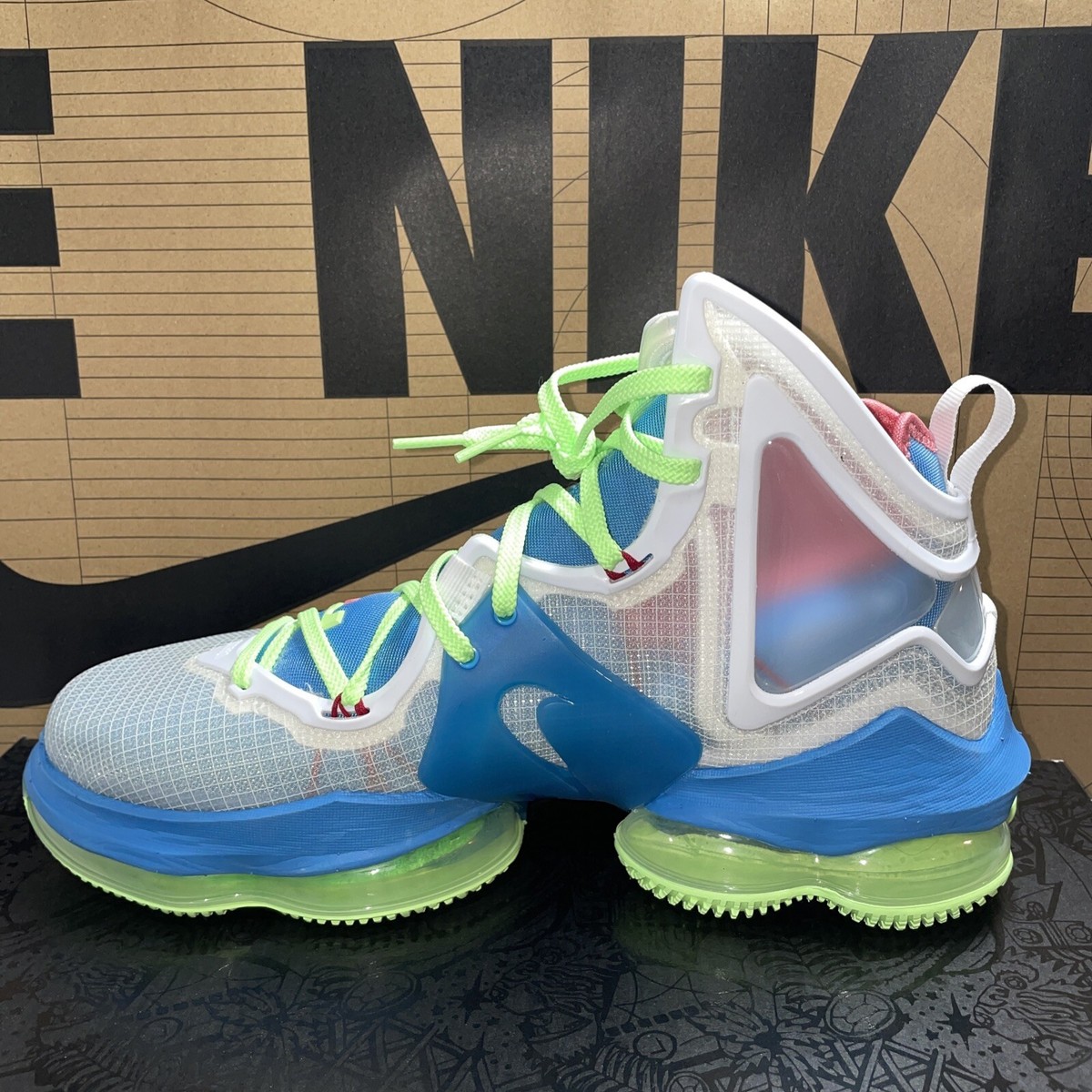 NIKE LEBRON 19 DUTCH BLUE LIME GLOW WHITE DC9339-400 MEN'S SIZE 10