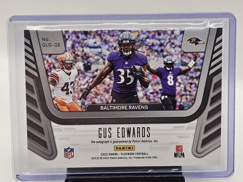 2022 Playbook Gus Edwards Goal Line Graphs AUTO #/49 Blue Foil Baltimore Ravens  - Image 3 of 3