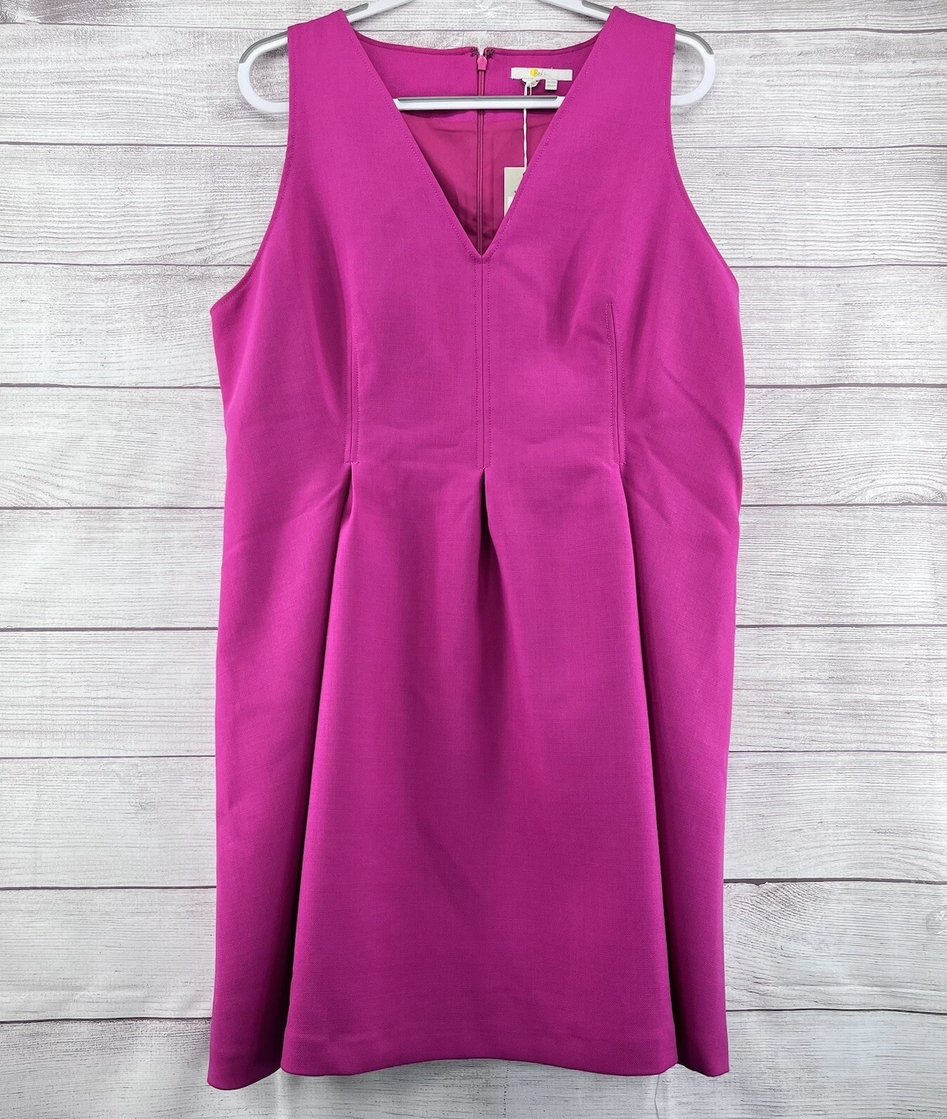 VETEMENTS Nuovo mini abito Boden taglia 14 R rosa scollo a V misto lana senza maniche aderente e svasato