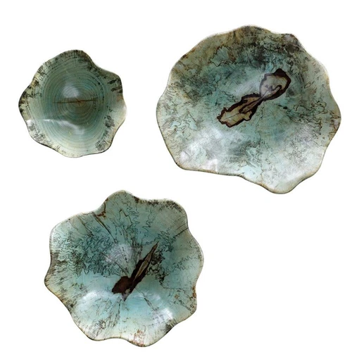 Uttermost Teo Coastal Tamarind Wood Wall Art in Soft Blue Green (Set of 3) - Picture 3 of 8