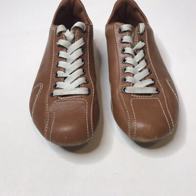 Lacoste Womens SZ 5 1/2 Brown Perforated Alligator Trainers Shoes