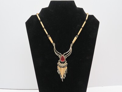 Peruvian Bamboo Red Gem Tear Drop Waterfall Necklace