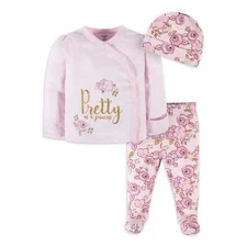 Gerber Baby Girl's 3 Piece Cotton Take Me Home Set Various Sizes Floral Princess