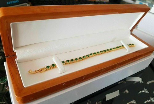 9CT Round Cut Lab Created Green Emerald 14K Yellow Gold Plated Tennis Bracelet - Picture 2 of 6