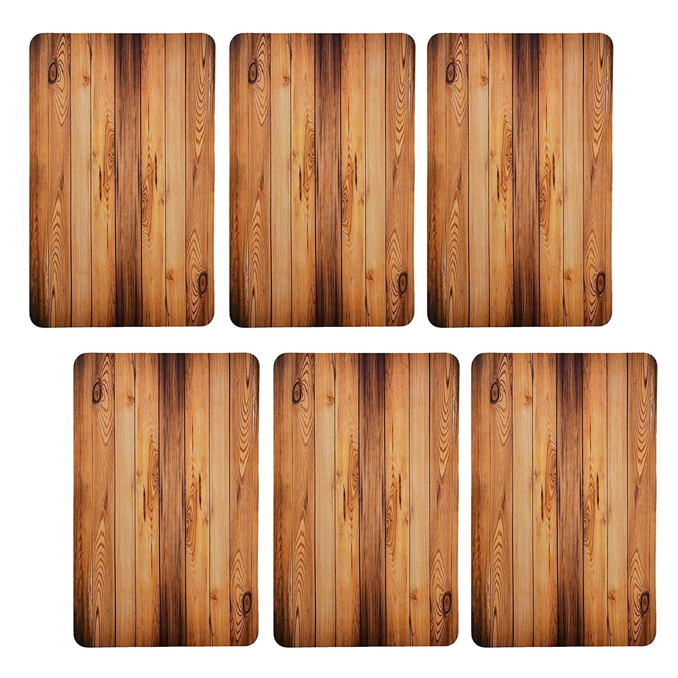 Beautiful Wooden Style PVC Dining Table Placemat with PVC Tea Coaster Set Of 6 - Image 3 of 4