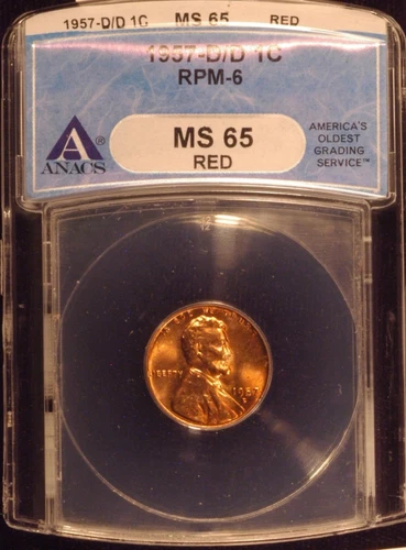 1957-D  Lincoln Cent - RPM-006  #6 ANACS MS65 red
