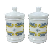 VTG Merck & Co White Milk Glass Apothecary Spice Lidded Jars Set Of 2 4”