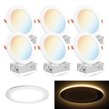 PARMIDA 6 Pack 6 Inch 5CCT LED Recessed Ceiling Light with Night Light, 2700K...