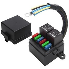 12V Pre-Wired Fuse Relay Box, 4-Pin 80A Relay Block and Kit, 2 Relays and 6 ATC/