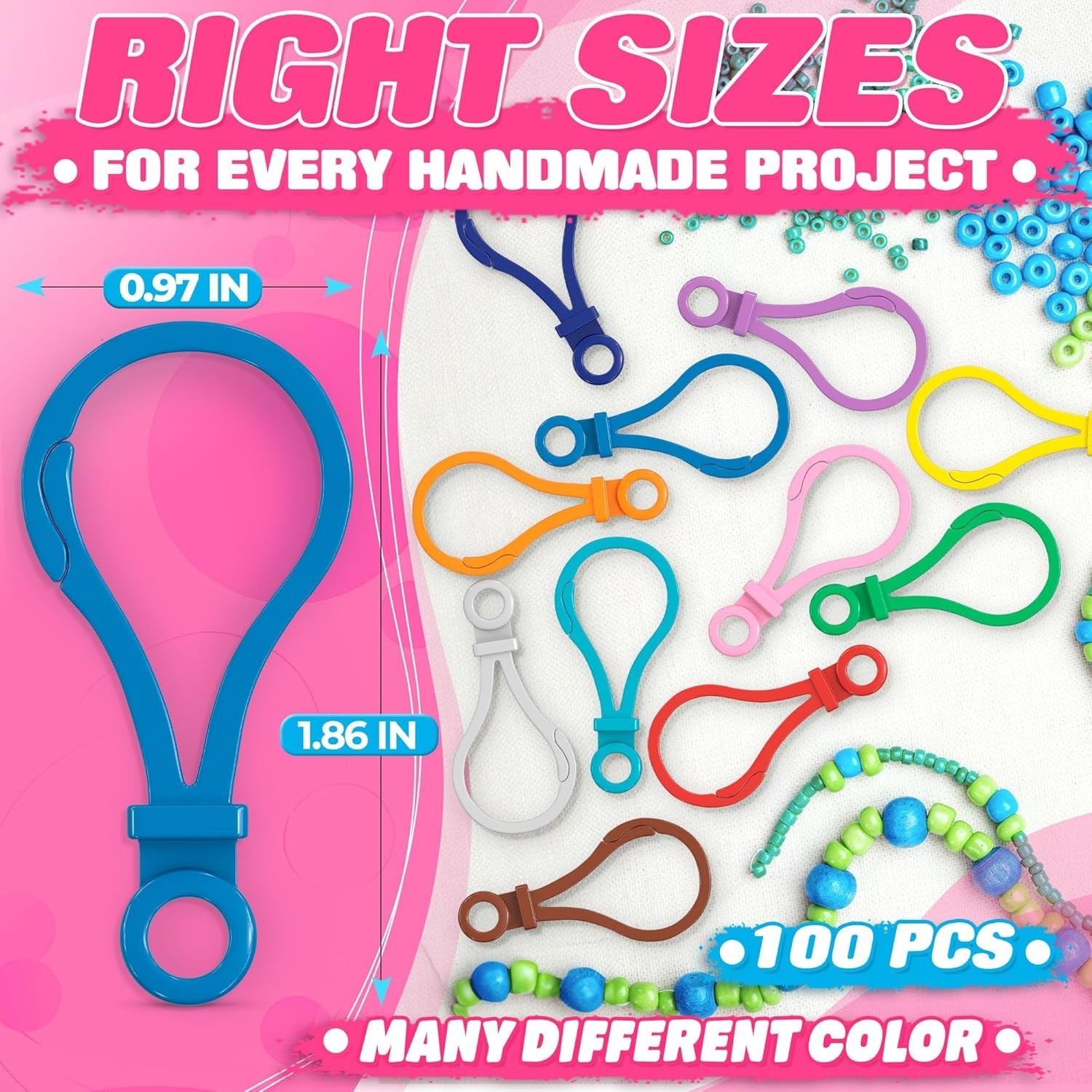 100 Pcs Plastic Keychain Clip Set – Sturdy Key Chain Hooks in 15 Assorted Colors