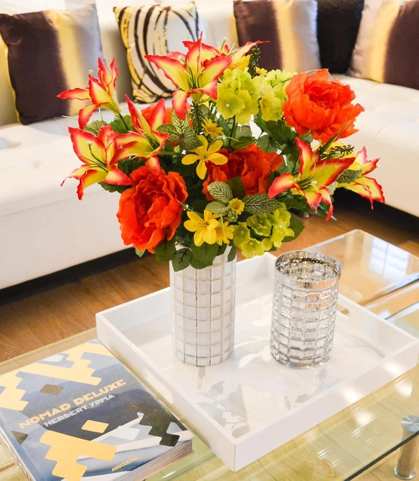 2pz Ramos Mixtos Rosas y Claveles Artificiales 24 Tallos, Boda, Hogar y Tumba Foto 4 de 4