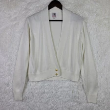Vtg Medium Fia Italia White Hand Loomed Cardigan Grandmacore