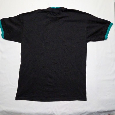 Vintage Black Shirt Teal Ringer Tee Crew Neck Mens Large L Blank T