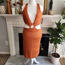 Burnt Orange Crochet Cut Out Dress Boho Cut Out Plus Size 3X