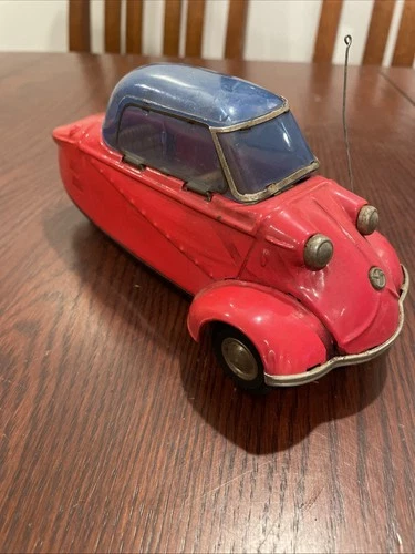 RARE~Vintage~Bandai~Messerschmitt~KR200-3 Wheel~Tin Friction Toy Car 8”~Japan