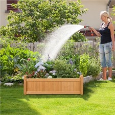 Image of Wooden Raised Garden Bed Rectangular Garden Planter for Yard, Light Brown