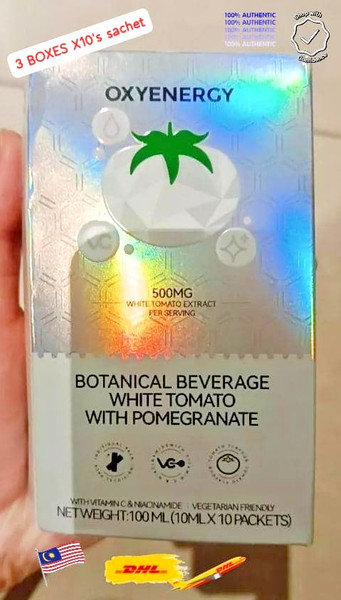 Bebida de tomate blanco 3X 10's OXYENERGY cuidado del acné anti envejecimiento blanqueamiento brillo piel