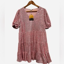 Main Strip Pink Sequin V-Neck Dress