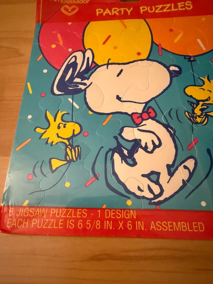 Peanuts Snoopy Vintage Sello Embajador Fiesta de Cumpleaños Rompecabezas Favores Nuevo de Lote Antiguo NUEVO Foto 3 de 4