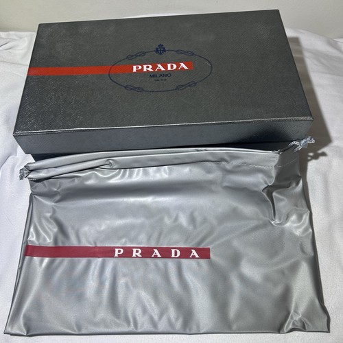 Prada Milano Silver Empty Designer Shoe Box with Vinyl Dust Bag