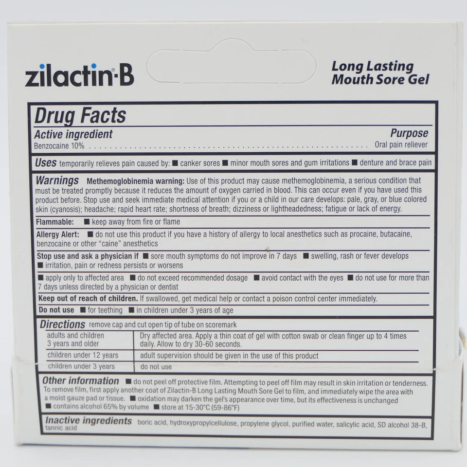 Gel analgésico oral Zilactin-B 6 horas alivio de dolores bucales y anclavizados 0,25 oz caducidad 2027 Foto 3 de 3