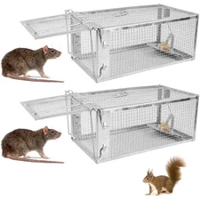 Humane Rat Trap, 2 Pack Small Live Chipmunk Trap That Work for Indoor & Outdo...