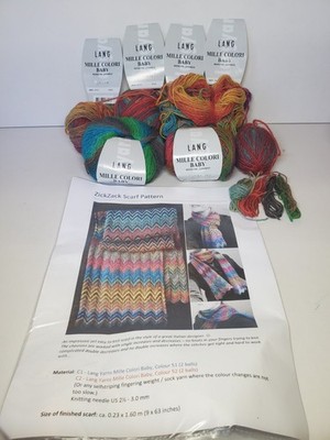 Lang Yarns Mille Colori Baby Knitting Kit ZickZack Scarf Pattern Color 845.0016