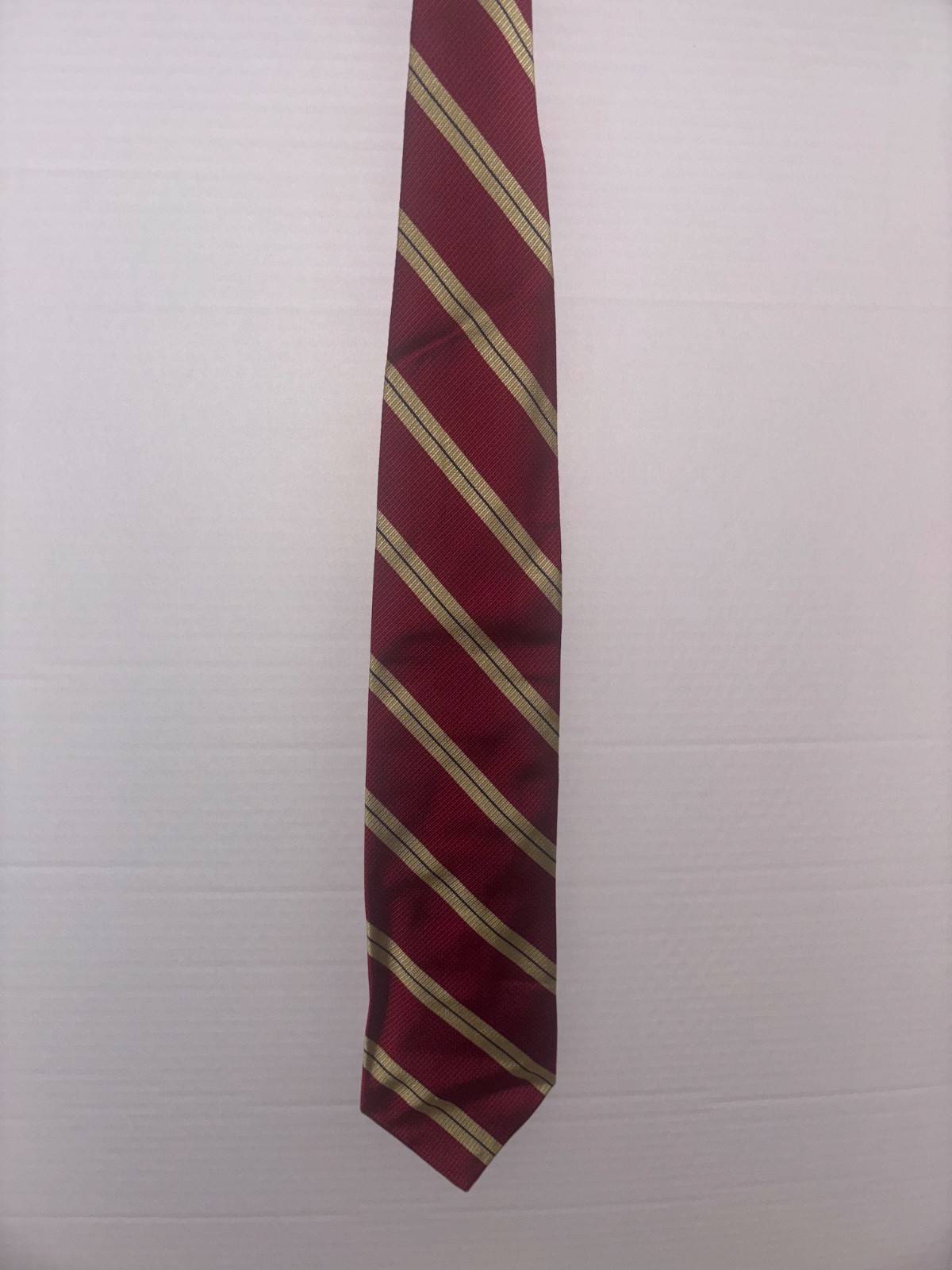NAUTICA Men’s Silk Striped Neck Tie Maroon Blue Gold 100% Silk Diagonal Stripe