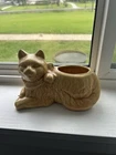 Vintage McCoy Pottery Pale Yellow Cat Planter w/ Ball of Yarn USA 348A Ceramic